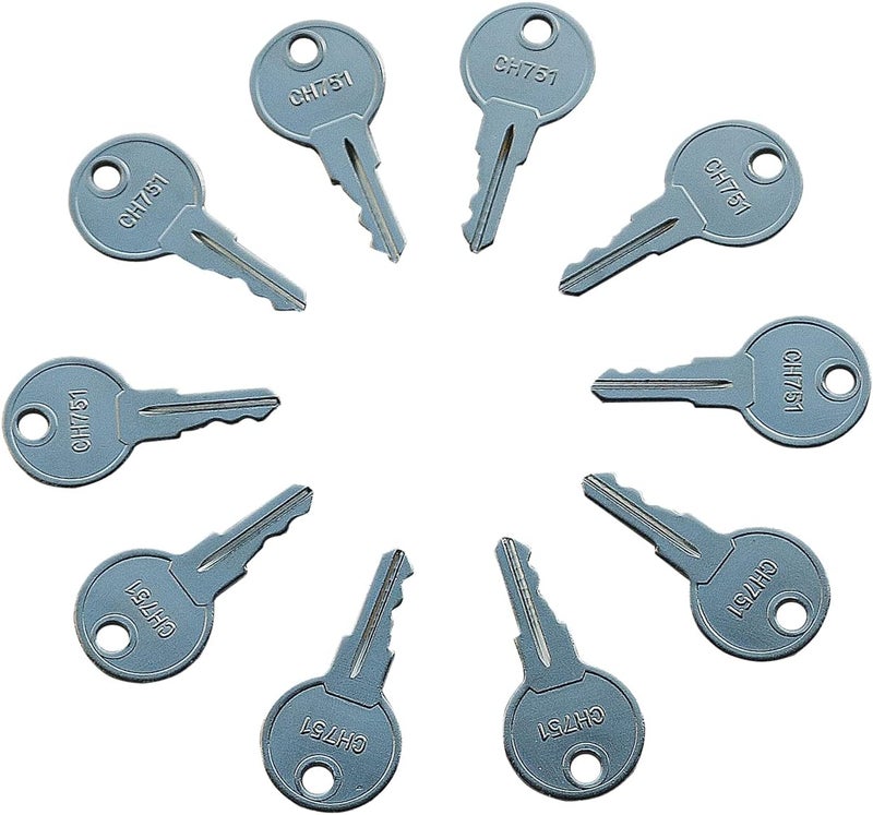 Recmod 10Pcs Keys CH751 751 Replacement Keys Universal Fitment for RV Compartments Campers Cabinet Door Hatch Locks Carts T-Handles Pickup Shells Tool Boxes Trash Laundry Chutes Sprinkler Controllers - Image 1